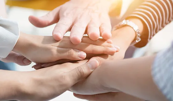 チームワーク - 手を合わせるスタッフ